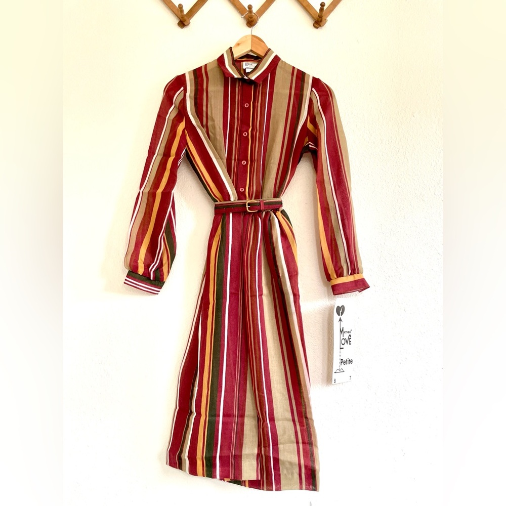 Vintage Striped Semi Sheer Long Sleeved Midi Dress 70s Deadstock New With Tags